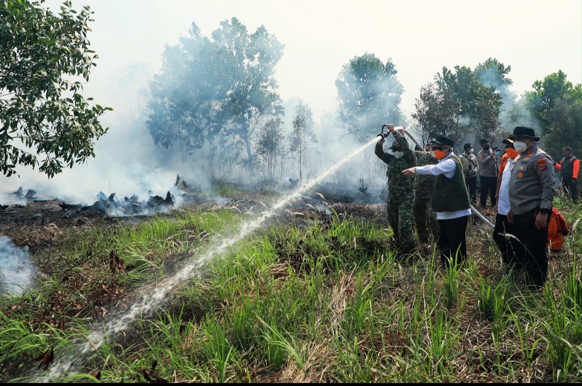 Danrem 101/Ant, KSAL dan Gubernur Kalsel Terjun Langsung Tangani Karhutla di Guntung Damar